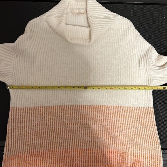 Soft Surroundings Porto White & Orange Ombré Cowl Neck Rib Sweater Puffed Sleeve - Picture 10 of 14